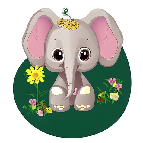 Adorable Baby Elephant Sitting Down And Holding A Flower Creative Fabrica