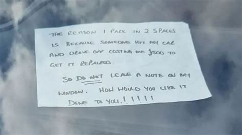 Driver Leaves Rude Note Explaining Why Theyre Taking Up Two Parking