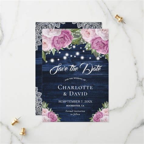 Navy Blue Blush Pink Floral Save The Date Cards Ad Floral Pink Date