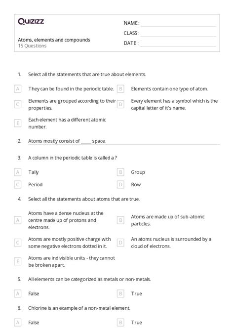 50+ elements and compounds worksheets on Quizizz | Free & Printable