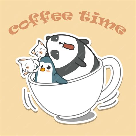 Premium Vector | Animals in cap of coffee. Coffee Time