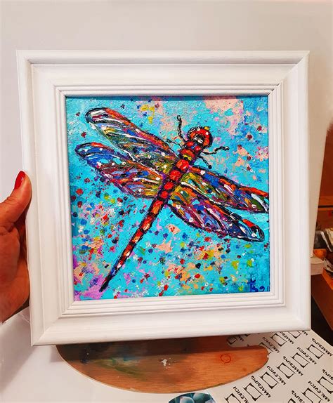 Dragonfly Original Painting Insect Art Garden Art Dragonfly Framed Art