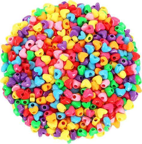 Upins 1200pcs Heart Pony Beads Rainbow Plastic Beads For