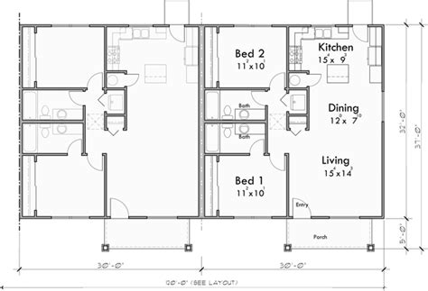 Single Story Four Plex Townhouse Plan 2 Bed 2 Bath