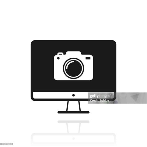 Desktop Computer With Camera Icon With Reflection On White Background High-Res Vector Graphic ...