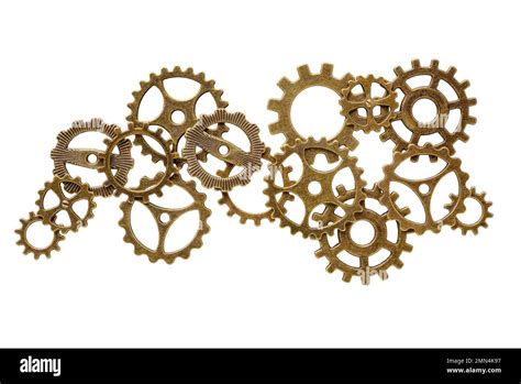 Group Of Assorted Bronze Cogwheels Various Size And Shape Abstract