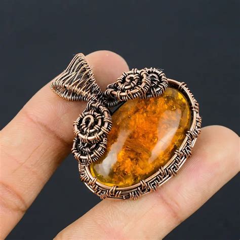 Baltic Amber Wire Wrap Copper Pendant Gemstone Fashion Jewelry For