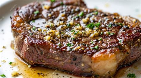 Premium Ai Image Angular View Of A Garlic Butter Basted Ribeye Steak