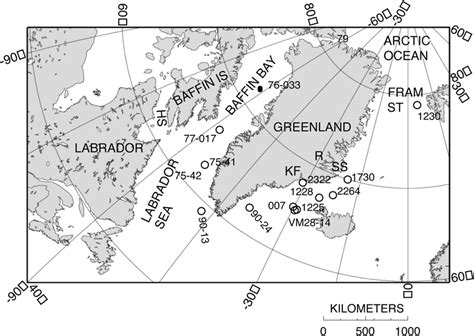 Location map with core locations discussed in text. Full core ...