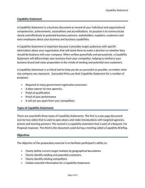 Free Printable Capability Statement Templates Pdf Word