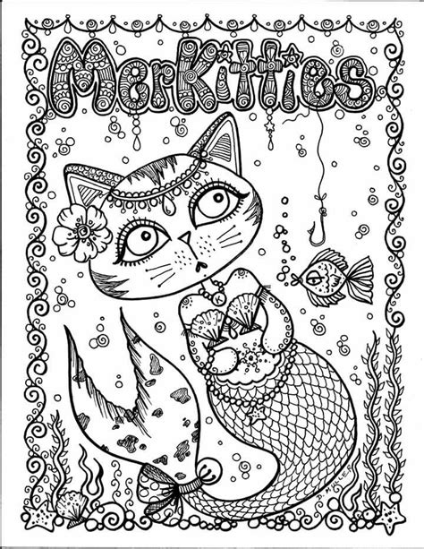 Mermaid Cat Coloring Pages For Kids - michelleagner1