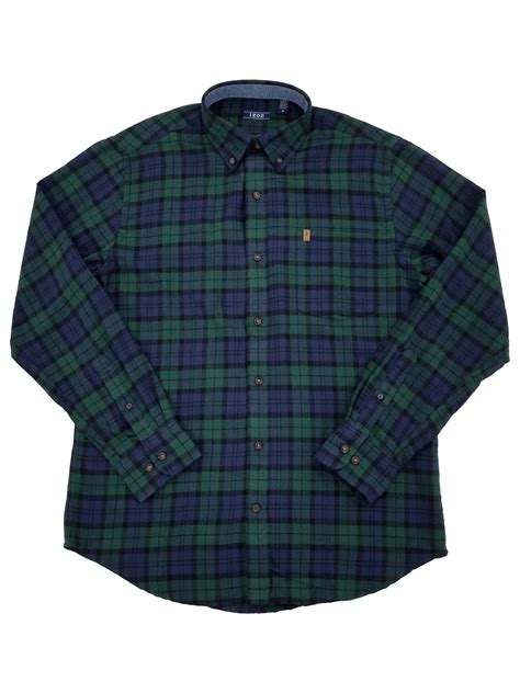 Izod Mens Blue And Green Plaid Long Sleeve Button Down Flannel Shirt