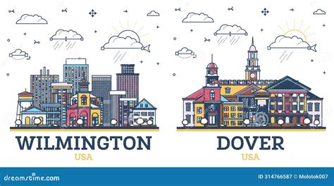 Outline Dover Delaware City Skyline With Colored Modern And Historic