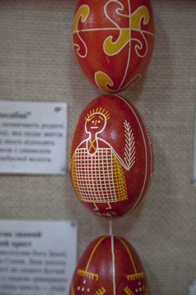 Side view of several figures with painted easter eggs | Pysanka Museum | Kolomyya | Travel Story ...