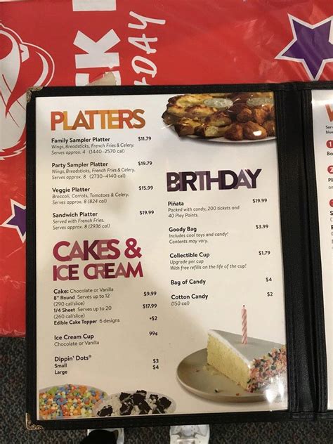 Menu At Chuck E Cheese Pizzeria Vancouver