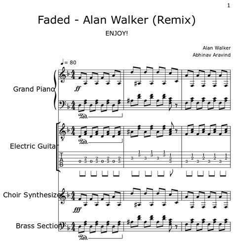 Faded Alan Walker Remix Sheet Music For Piano Electric Guitar