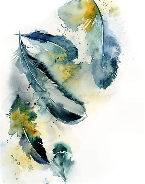 Feathers Art Prints Set 2 Art Print Prints Teal Green Watercolor