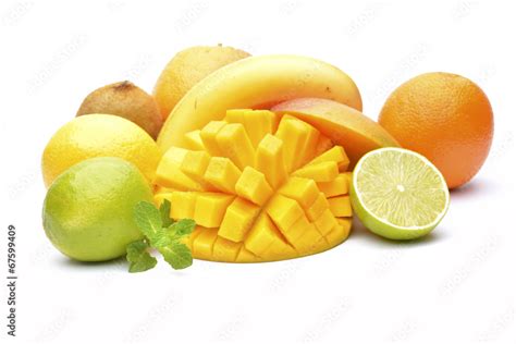 Variety of fruits on white background Stock Photo | Adobe Stock