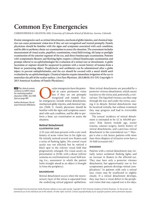 2013 Common Eye Emergencies October 15 2013 Volume 88 Number 8 Aafp