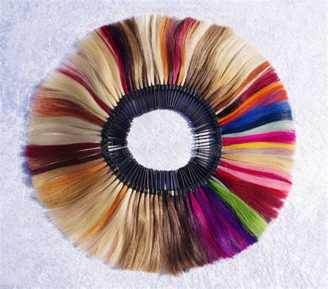 Real Human Hair In A Spectrum With Choices Of Colors Stock Photo