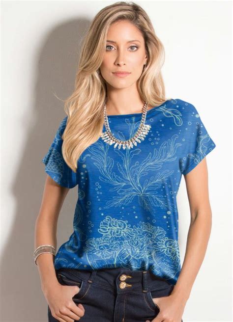 Blusa Mangas Curtas Oceano Azul Quintess