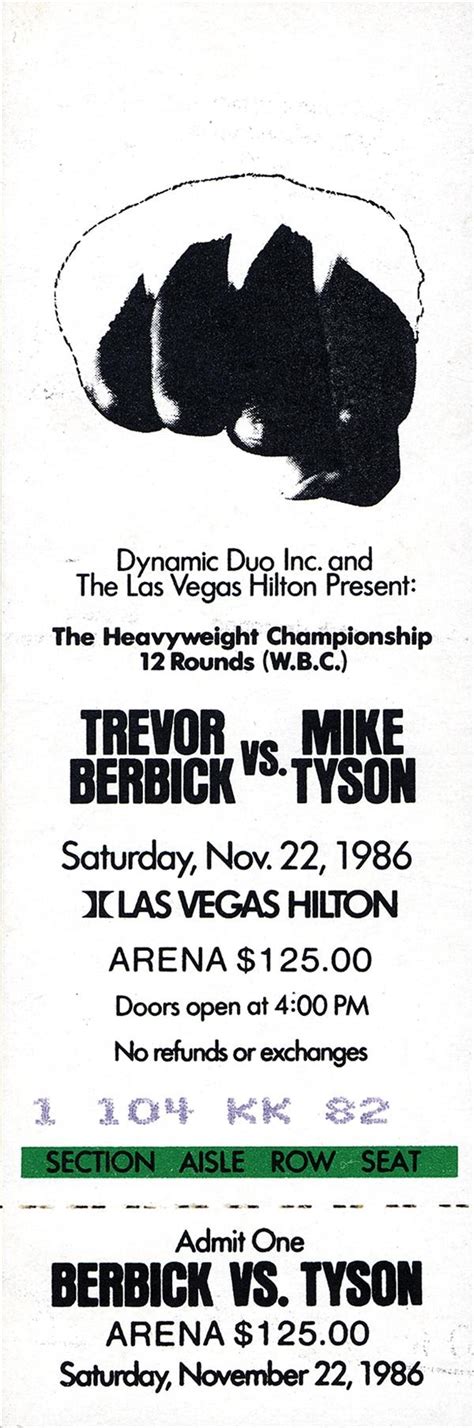 1986 Mike Tyson vs. Trevor Berbick Full Unused Ticket