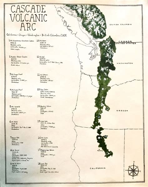 Map of Cascade Volcanic Arc Original Hand-drawn - Etsy