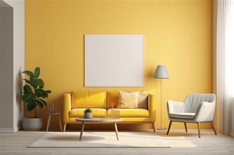 Premium AI Image | Yellow living room with a yellow wall and a plant on ...