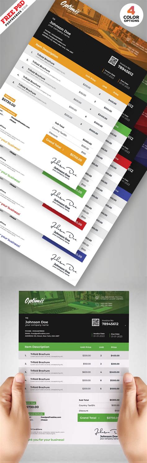 A4 Invoice Design Template PSD Bundle | PSDFreebies.com