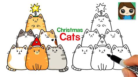 How To Draw Cute Cats Christmas Tree Easy YouTube