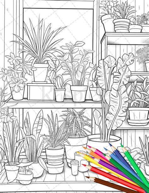 38 Indoor Houseplants Coloring Pages Printable For Adults Grayscale C