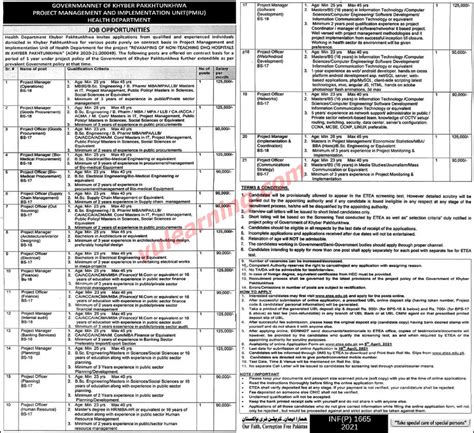 Health Department Khyber Pakhtunkhwa Jobs 2021 For Project Managers