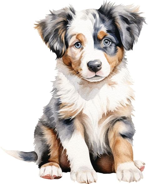 Premium AI Image | Cute Aussie puppy sitting whole body watercolor ...