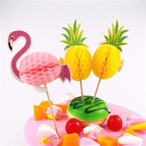 Flamingo Pineapple Cake Topper Hawaii Summer Birthday Decor Tropical