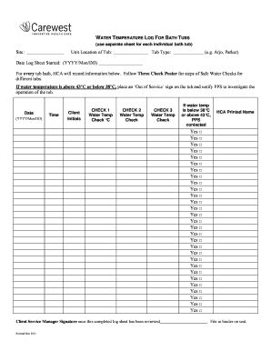 Water Temperature Record Sheet Templates Fill Online Printable