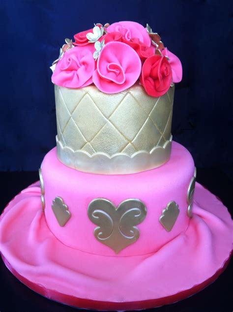 Gold And Pink Birthday Cake