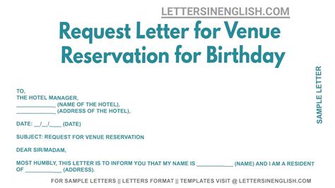 Request Letter For Venue Reservation For Birthday Letter Requesting