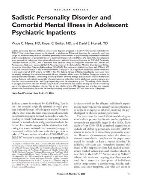 (PDF) Sadistic personality disorder and comorbid mental illness in ...