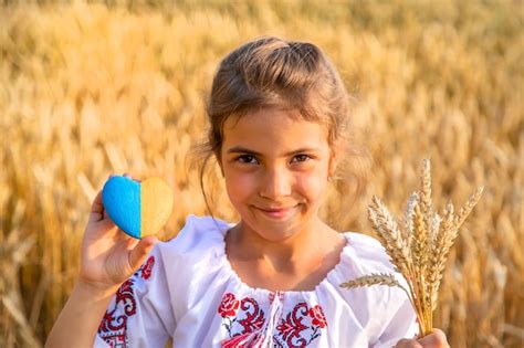 Criança em um campo de trigo em vyshyvanka o conceito do dia da