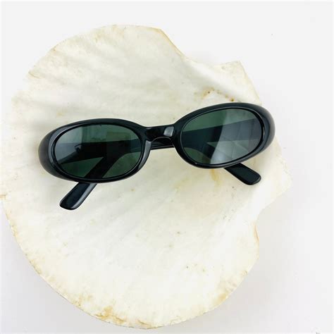 Authentic Vintage 90s Slim Black Oval Sunglasses Etsy