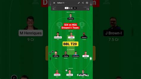 Six Vs Hea Dream Prediction Ll Six Vs Hea Dream Team Ll Bbl T