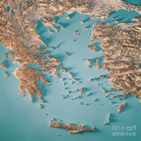 Aegean Sea 3d Render Topographic Map Neutral Digital Art By Frank