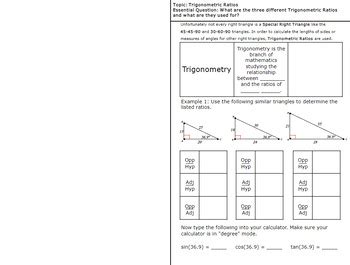 Trigonometric Ratios Interactive Notebook Foldable And Partner Activity