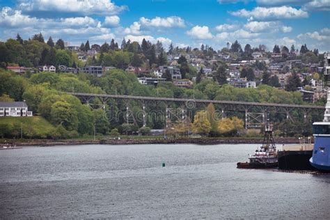 Houses Up Queen Anne Hill in Seattle from Elliot Bay Stock Image ...