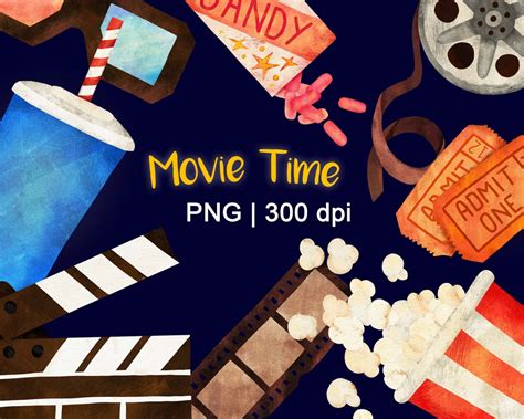 Movie Night Clipart Set Popcorn Soft Drink Movie Reel - Etsy