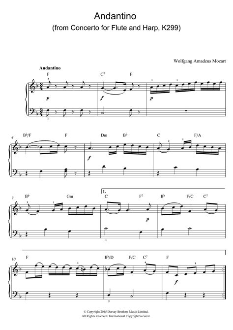 Andantino From Concerto For Flute And Harp K299 Excerpt Sheet Music Wolfgang Amadeus