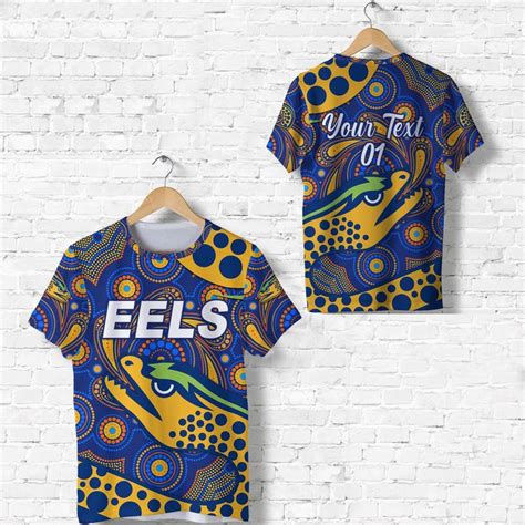 AIO Pride Custom Text Number Parramatta Eels T Shirt 2022 Indigenous