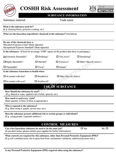 Coshh Risk Assessment Form Hot Sex Picture