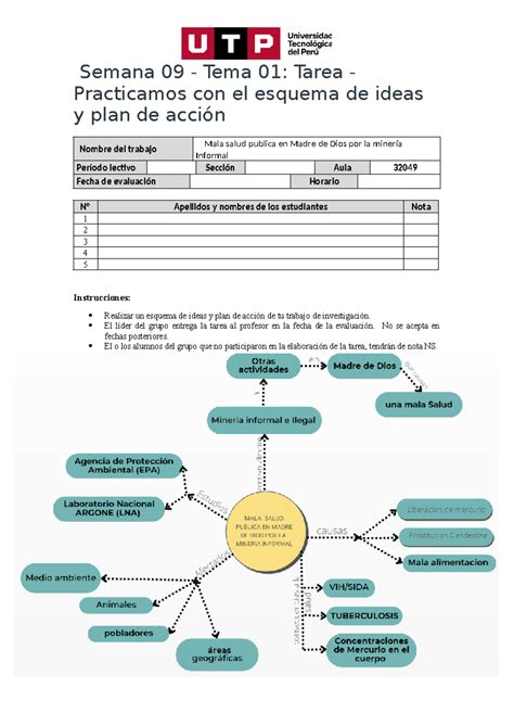 Esquema De Ideas Y Plan De Acci N El L Der Del Grupo Entrega La Tarea