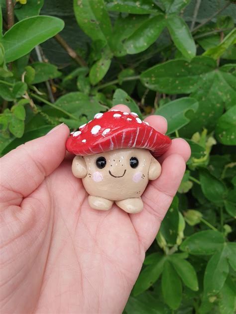 Handmade Red Clay Pet Mushroom Desk Buddy Cottagecore Mushroom Red